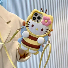 3D Hello Kitty Bee Case with Lanyard for iPhone