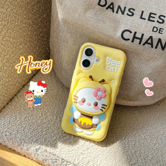 Cute 3D Hello Kitty Bee Case with Grip Tok โ Soft Silicone Cartoon Cover for iPhone