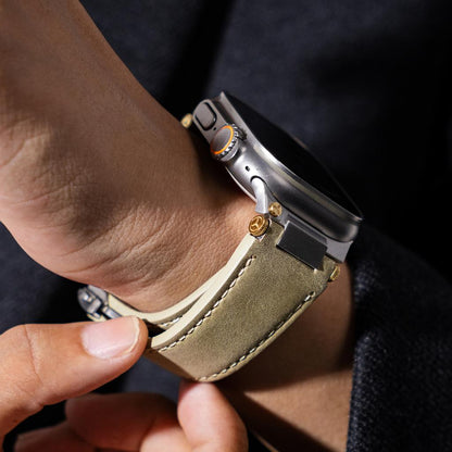Mecha Leather Folding Clasp Band for Apple Watch