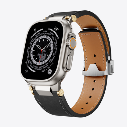 Mecha Leather Folding Clasp Band for Apple Watch