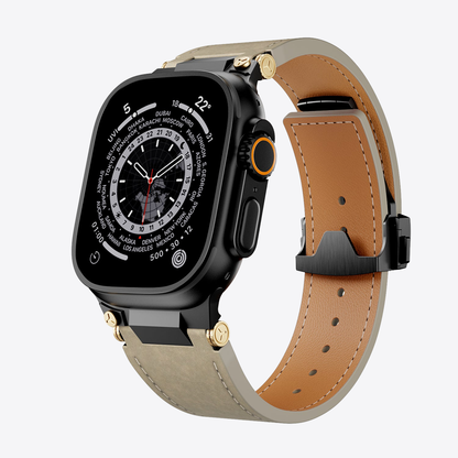 Mecha Leather Folding Clasp Band for Apple Watch