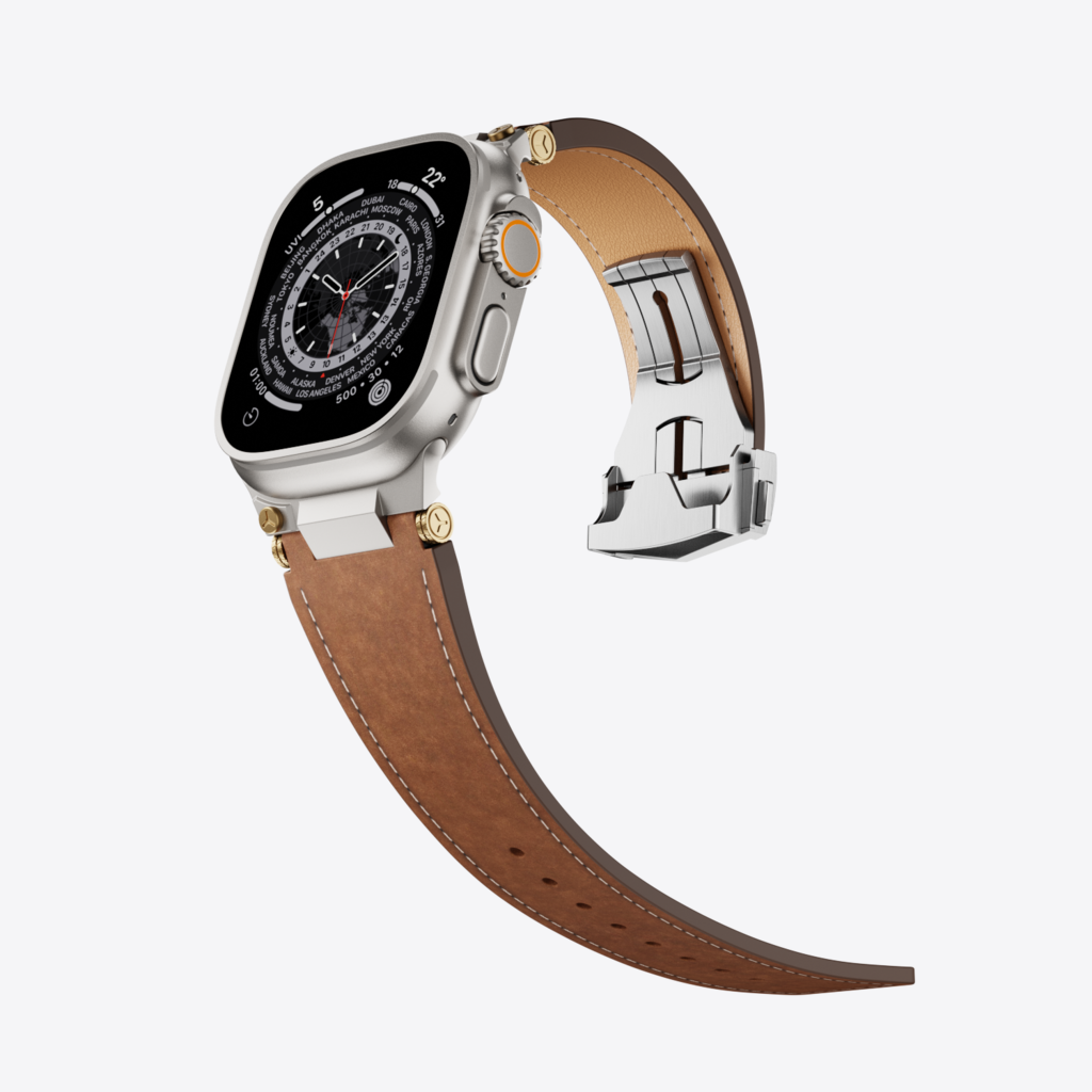 Mecha Leather Folding Clasp Band for Apple Watch