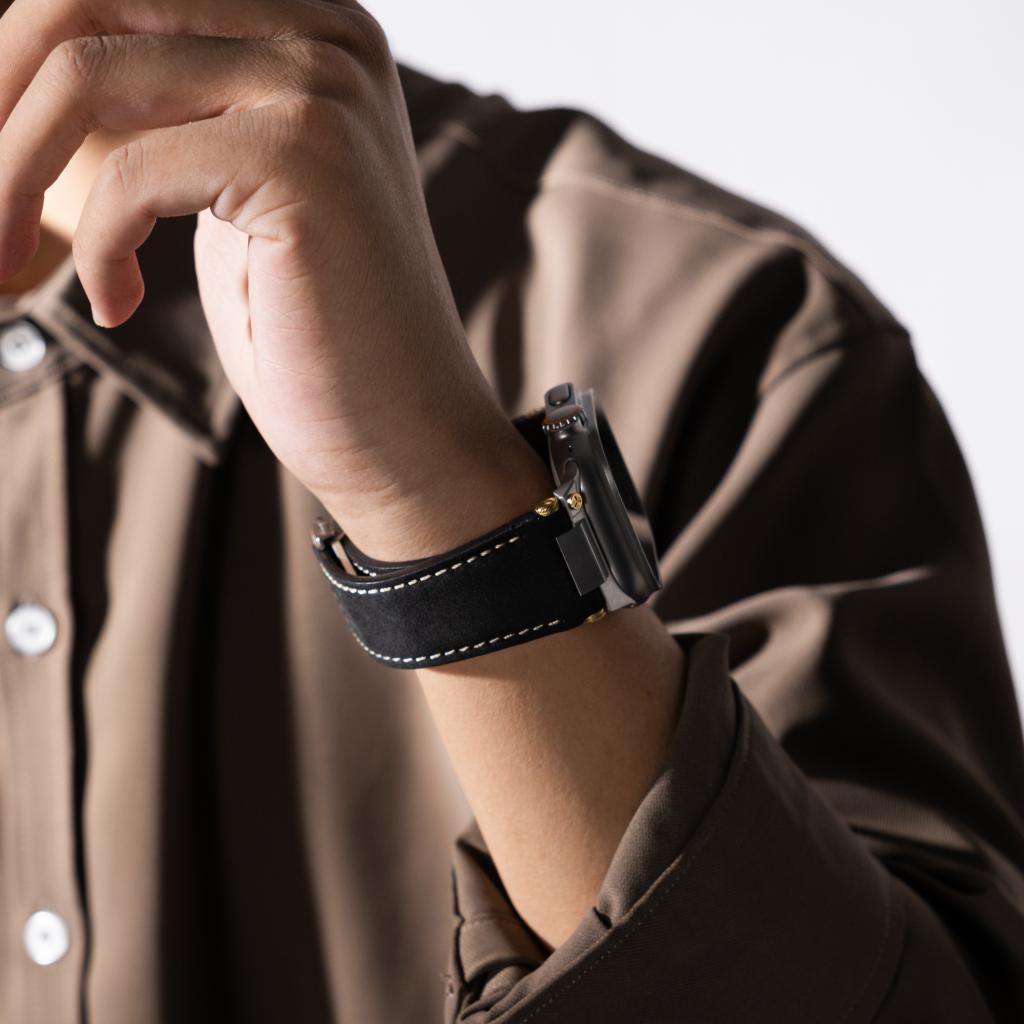 Mecha Leather Folding Clasp Band for Apple Watch