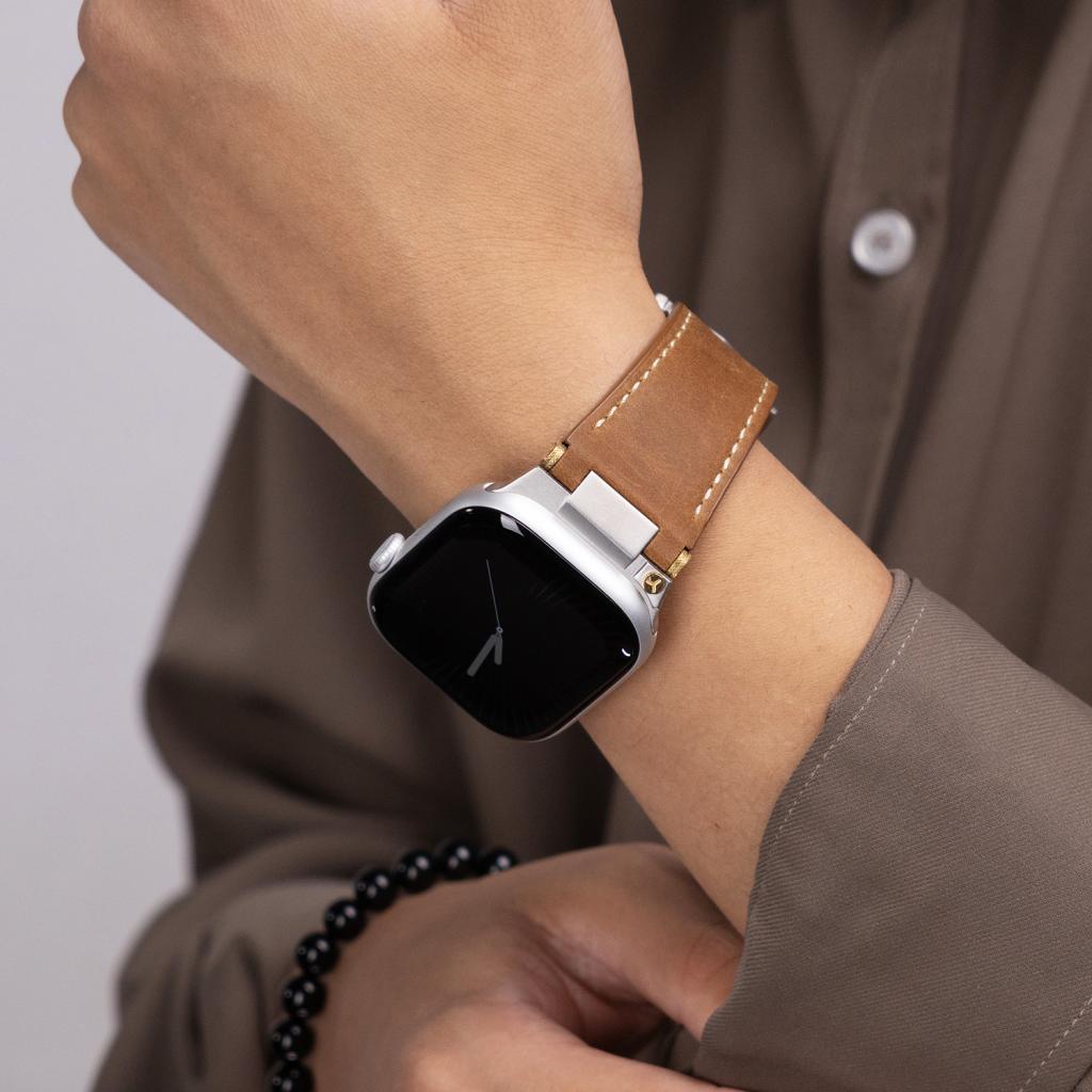 Mecha Leather Folding Clasp Band for Apple Watch