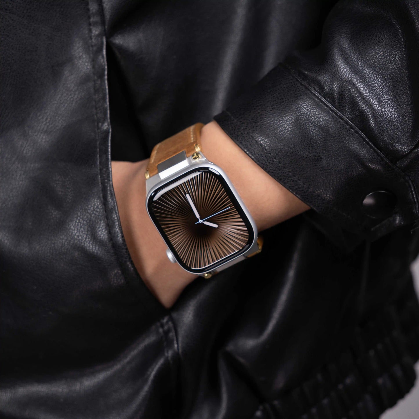 Mecha Leather Folding Clasp Band for Apple Watch