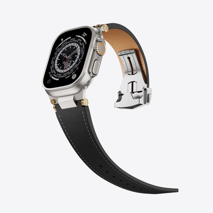 Mecha Leather Folding Clasp Band for Apple Watch