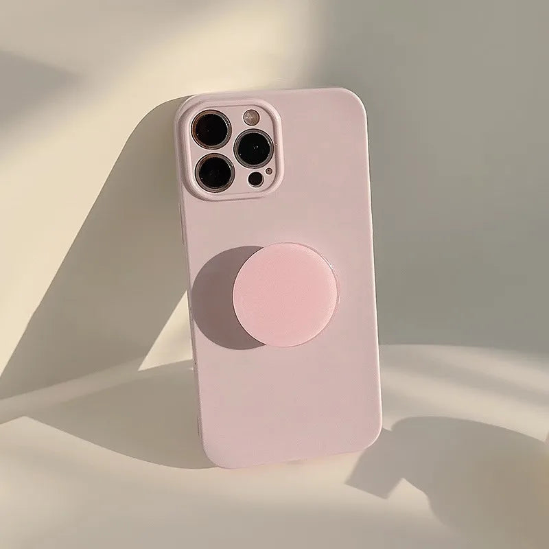 Candy Color Soft Silicone Case with Holder For iPhone Shockproof Plain Bumper