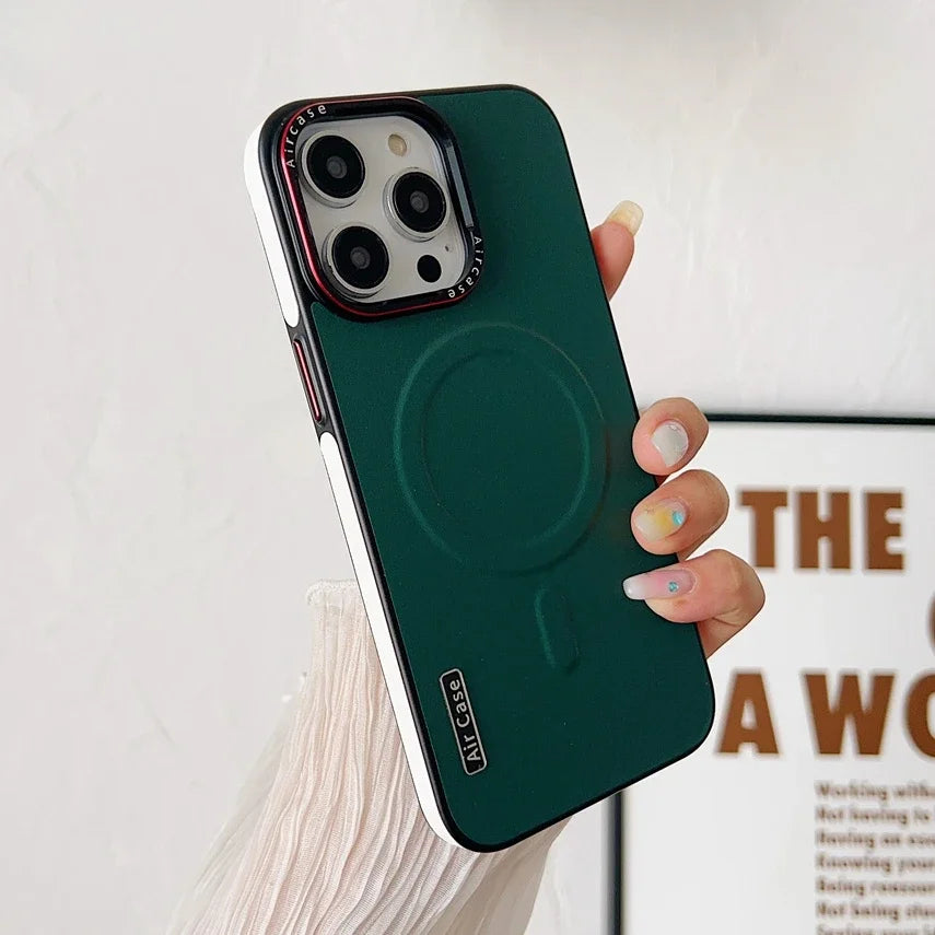 Business Leather MagSafe Case – Dual-Color Magnetic Shockproof Cover for iPhone