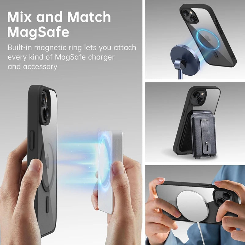 Magnetic Magsafe Clear Matte Case For iPhone slim Shockproof Transparent Hard