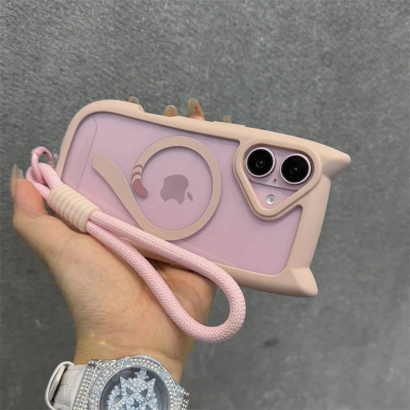 Cat Ear Magnetic Case with Strap for iPhone