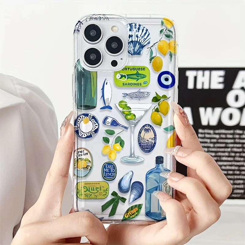Transparent Seaside Scenery Wine Lemon Phone Case
