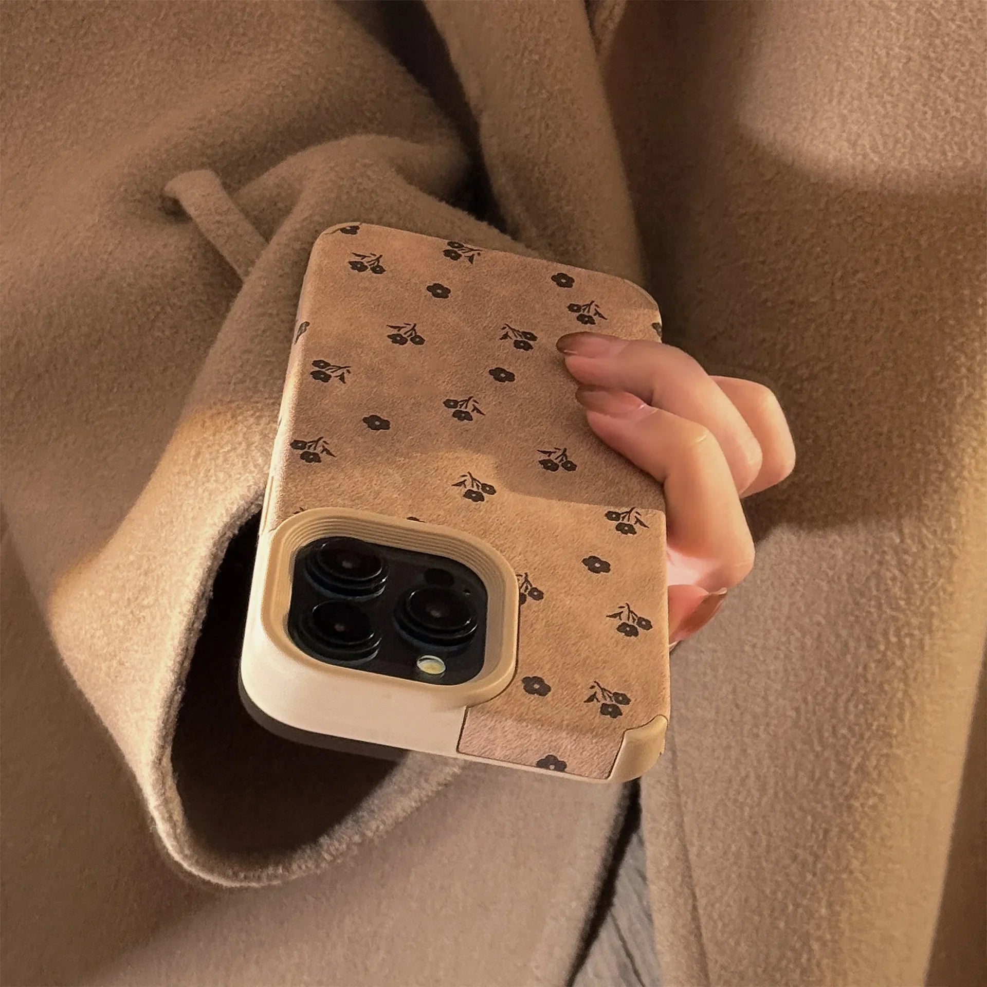 Retro Floral Suede Leather Phone Case