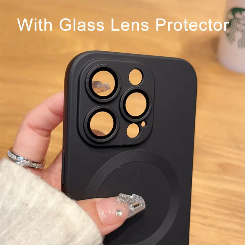 Magsafe Silicone Case with Lens Protector for iPhone