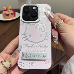 Luxury Pink Hello Kitty Silicone Case With Stand For iPhone  Soft Anti-Drop Full Coverage Cute