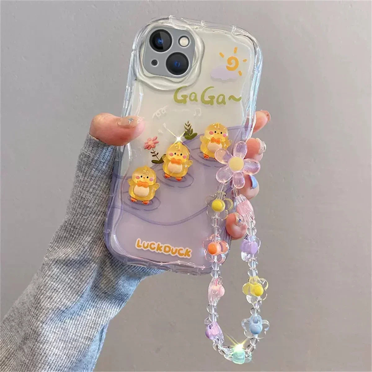 3D Bear Chain Lanyard Clear Case For iPhone  Korean Soft Transparent Cute