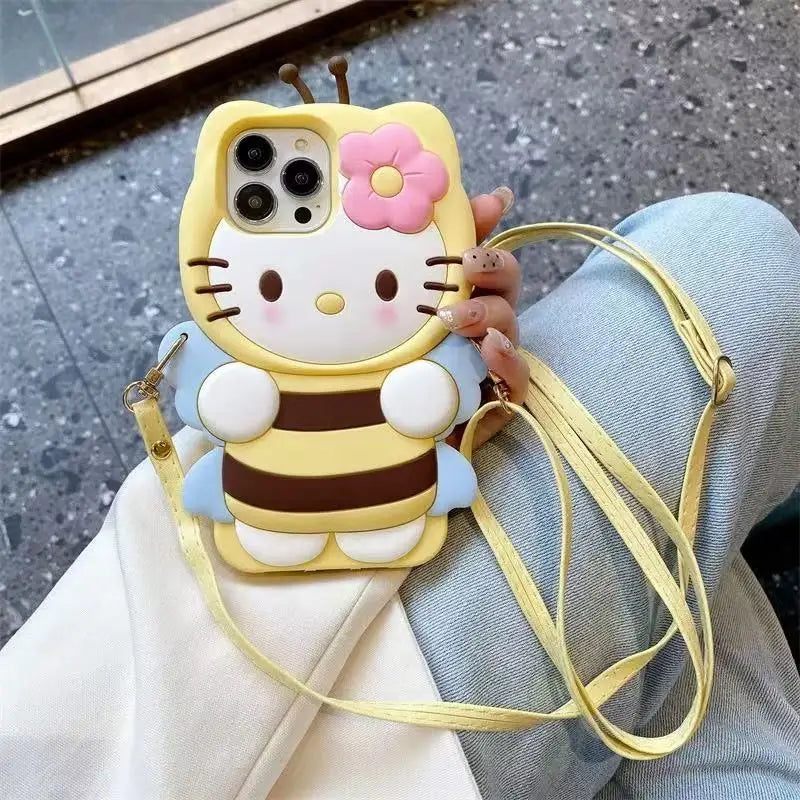 3D Hello Kitty Bee Case with Lanyard for iPhone