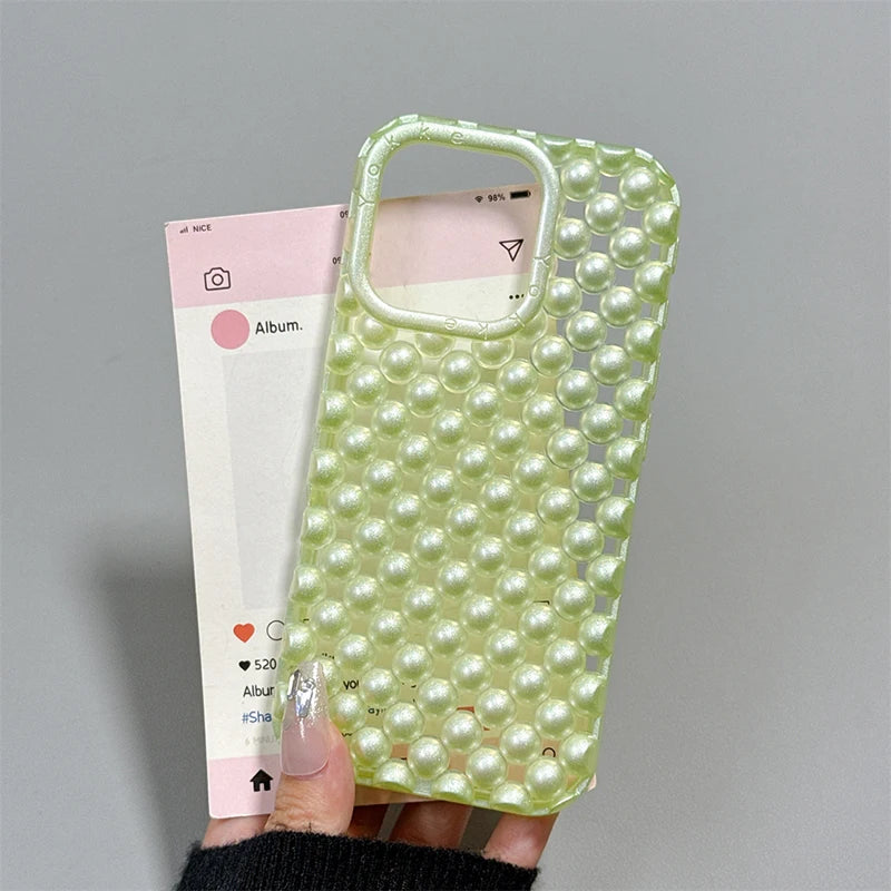 Macaron Color Pearl Beads Phone Case