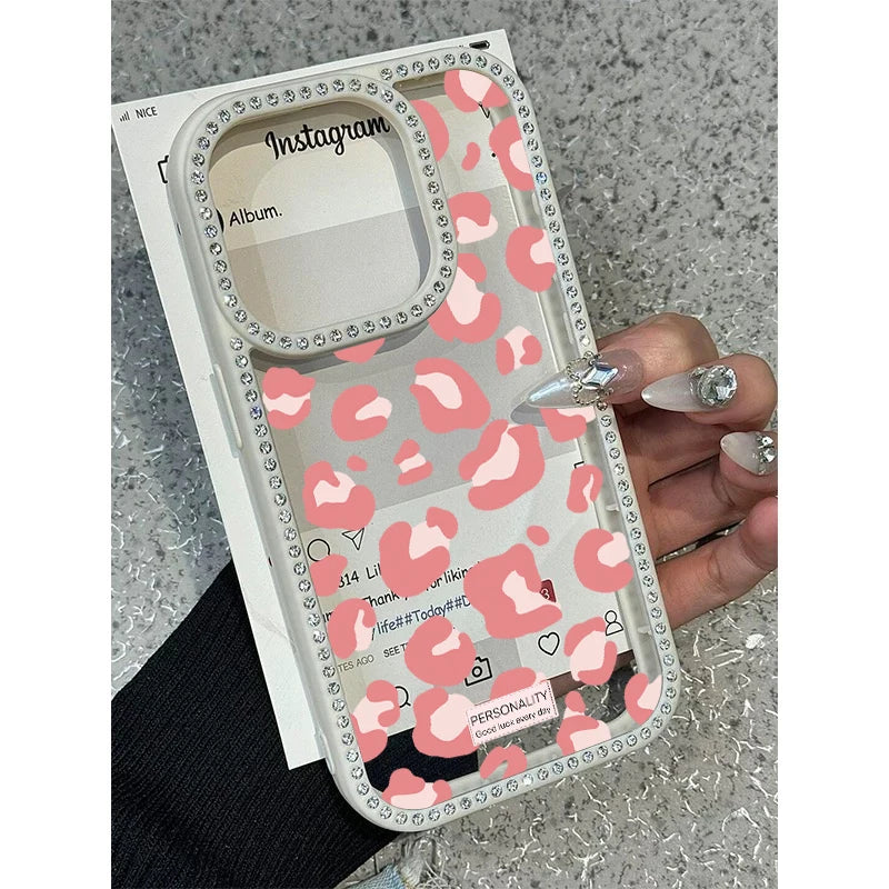 Leopard Print Diamond Border Phone Case