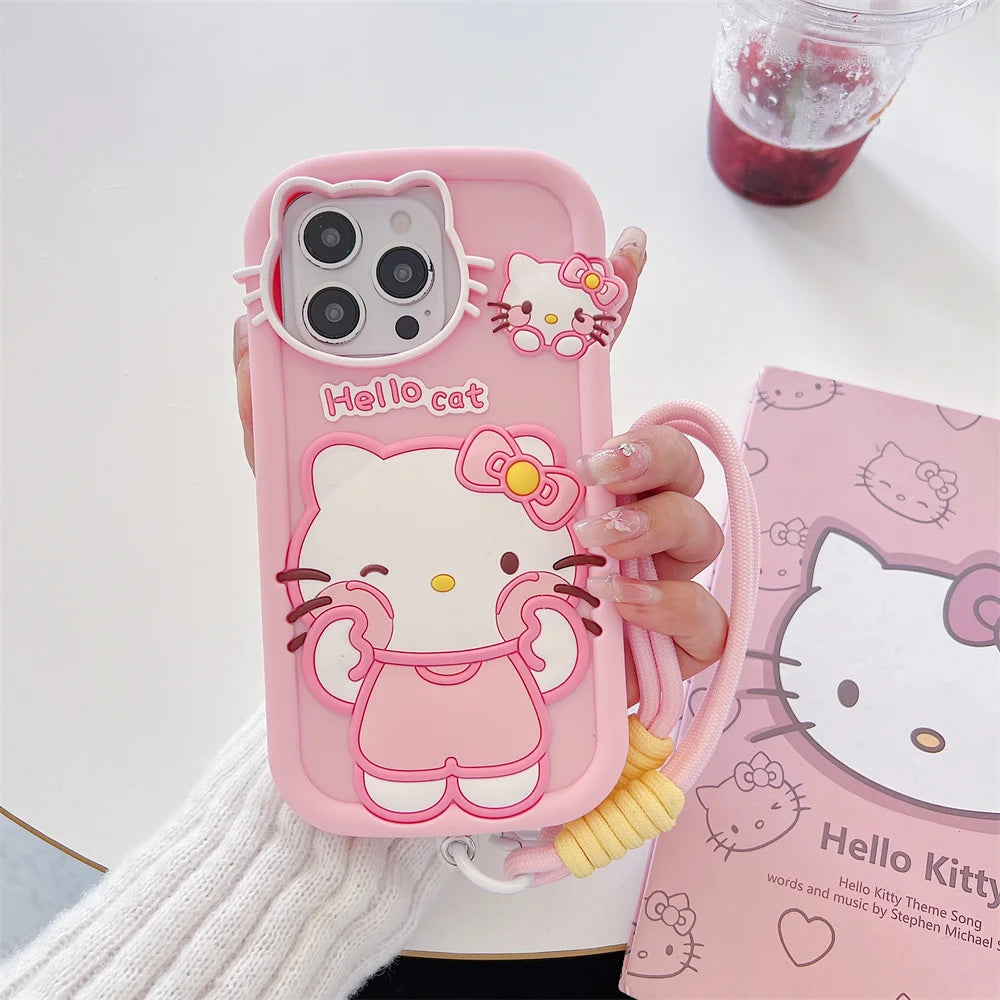 Hello Kitty 3D Silicone Phone Case with Strap