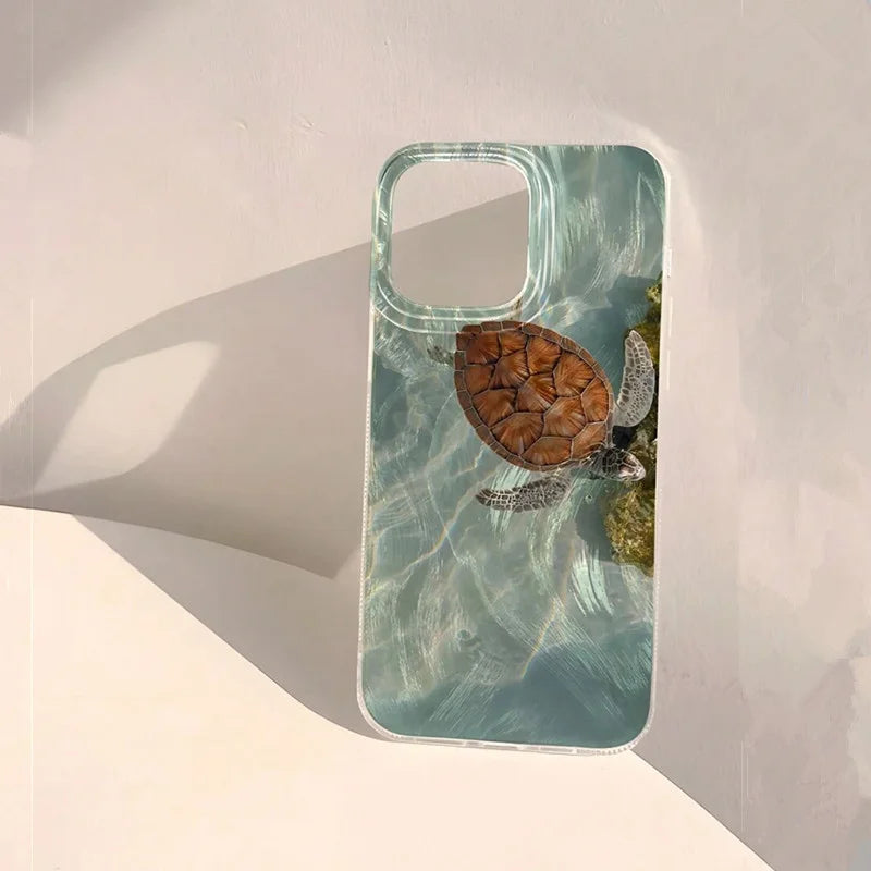 "Summer Turtle Pattern Chiffon Texture Case for iPhone