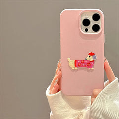 Embroidered Puppy Leather Case for iPhone