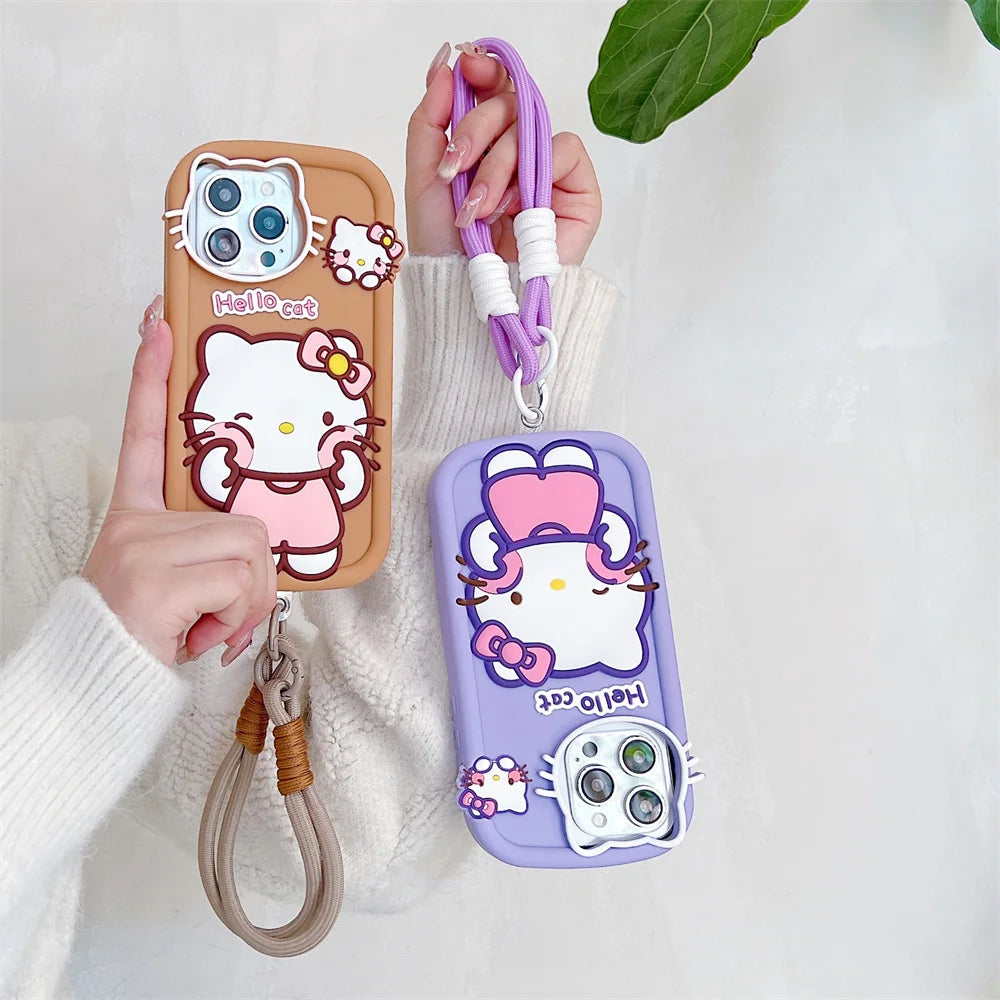 Hello Kitty 3D Silicone Phone Case with Strap