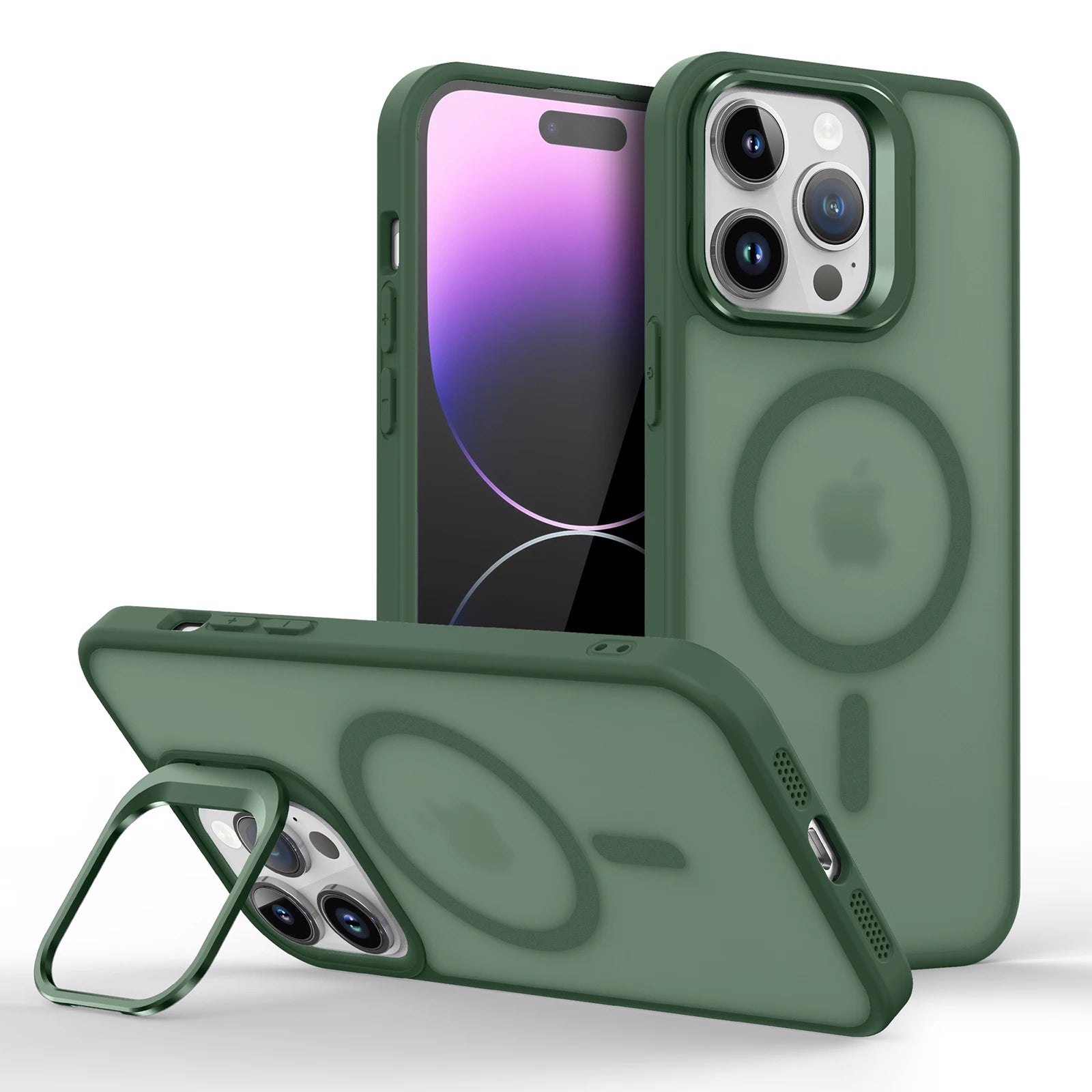 Magnetic Magsafe Case with Metal Lens Stand for iPhone – Matte Shockproof Wireless Charging