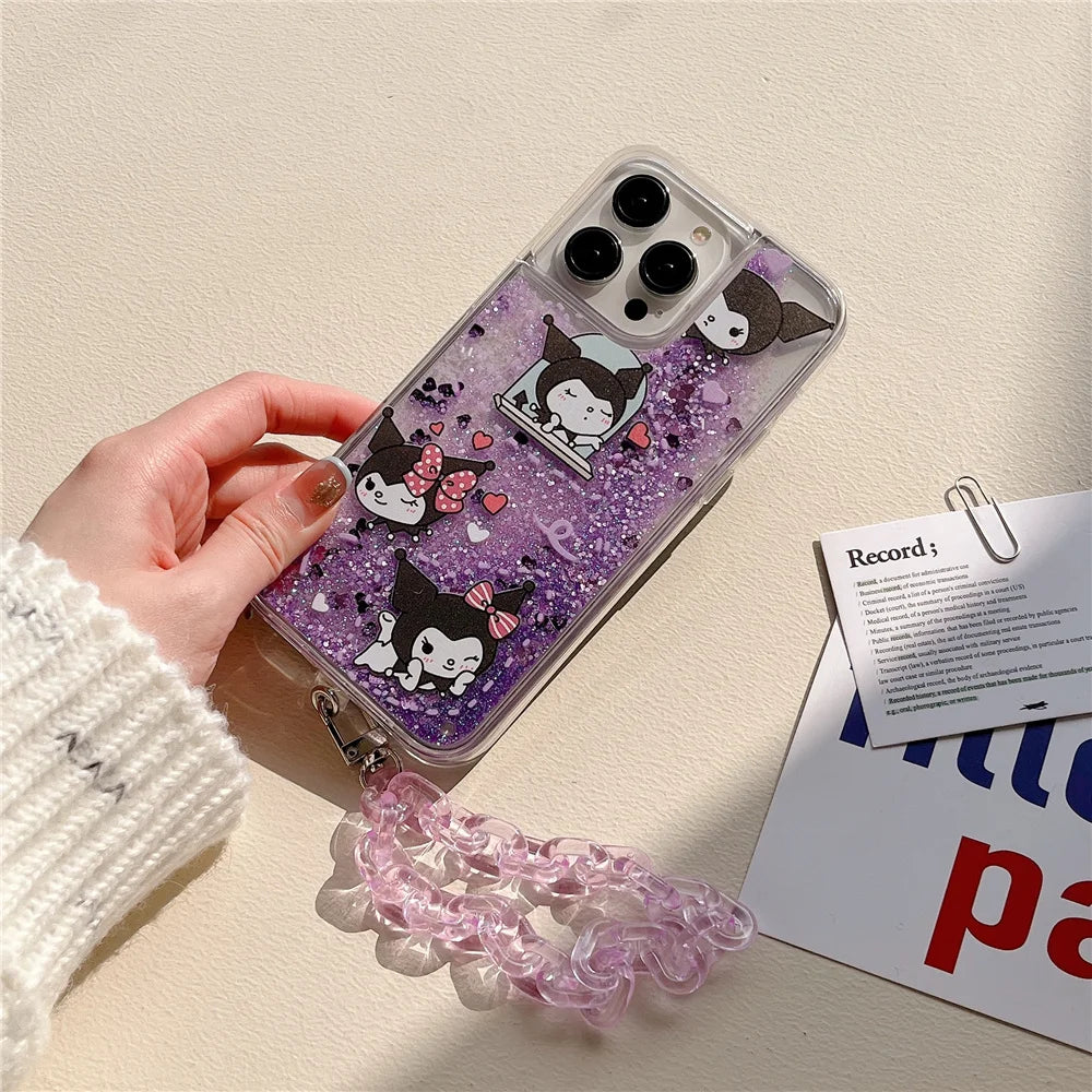 Kuromi Cinnamoroll Glitter Quicksand Phone Case