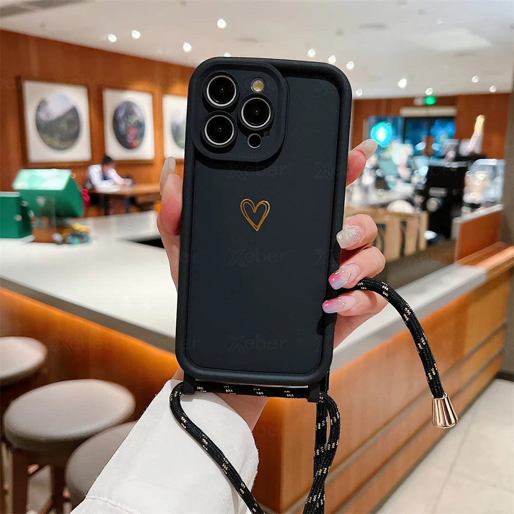 Heart Silicone Crossbody Case for iPhone