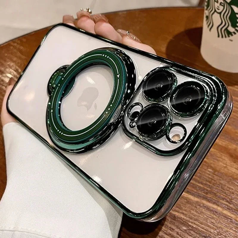 Transparent Magnetic Case with Ring Stand and Magsafe Support