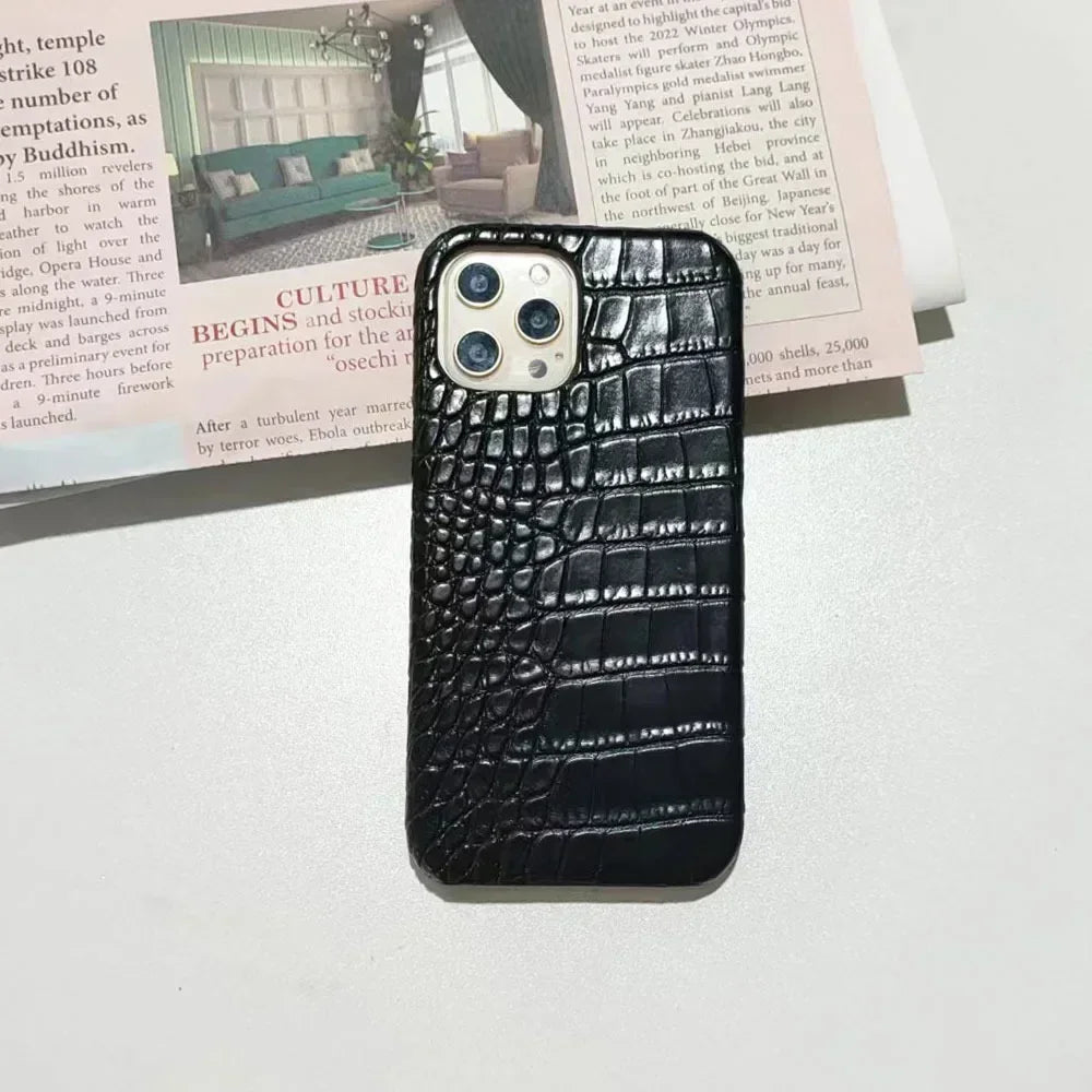 Crocodile Pattern PC & Leather Phone Case