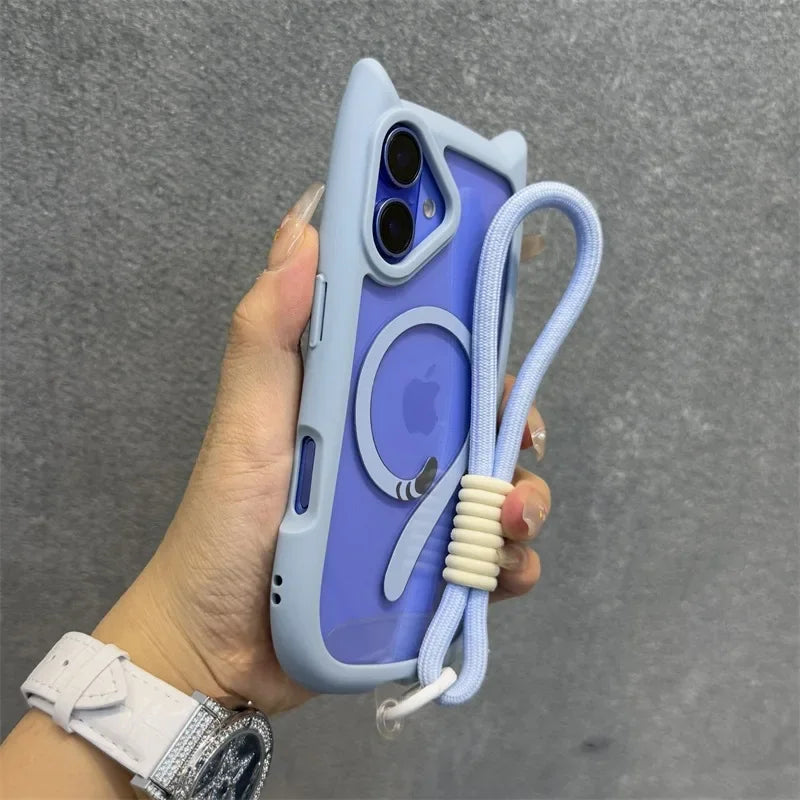 3D Cat Ear Magnetic Case with Stand for iPhone