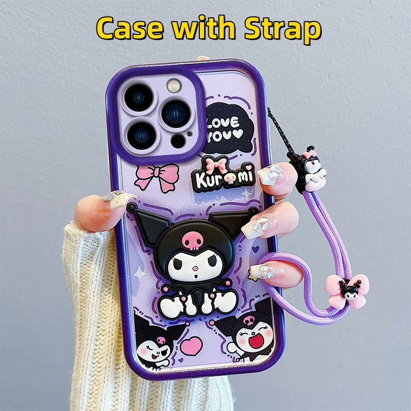 3D Kuromi Case with Strap for iPhone