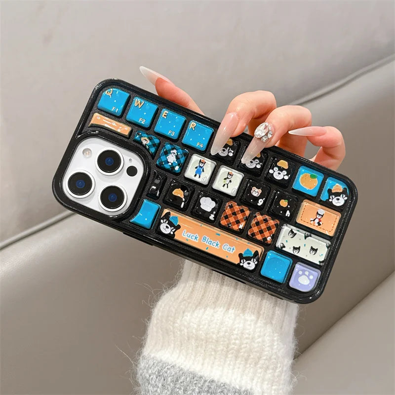 3D Cartoon Kitty Bread Phone Case with Holder & Lanyard