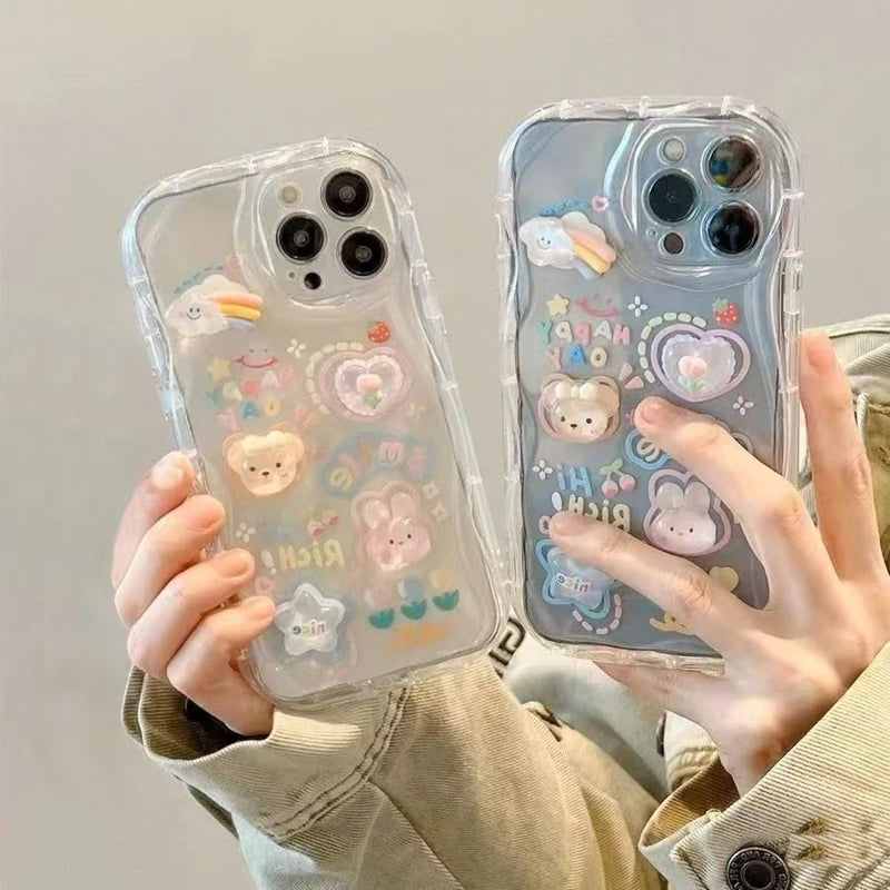 Clear Cute Bear & Rabbit Case for iPhone