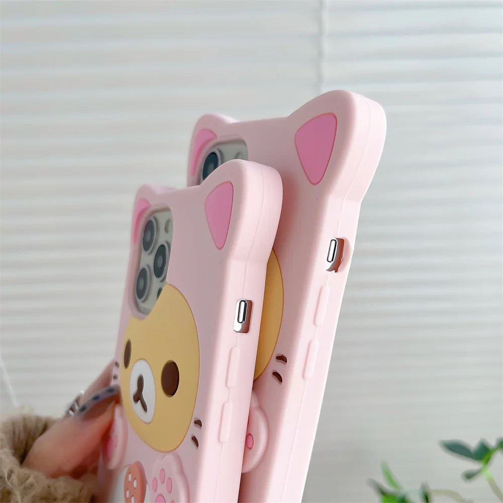 Cute Rilakkuma Bear Case For iPhone  Kawaii Cat Design Soft Silicone 3D