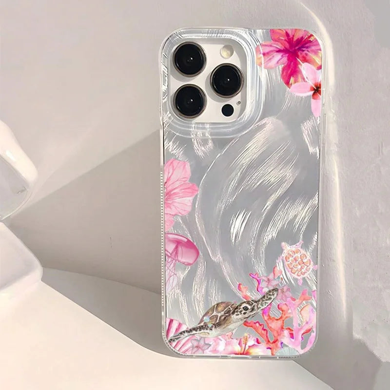 "Summer Turtle Pattern Chiffon Texture Case for iPhone