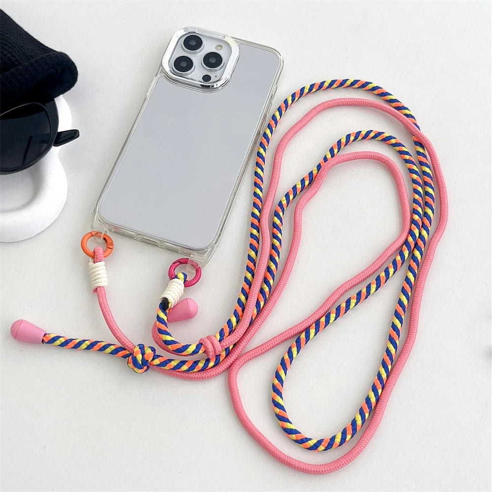 Crossbody Mirror Phone Case with Color Lanyard Strap