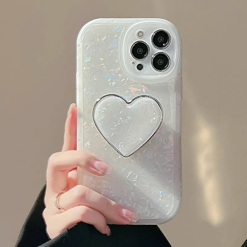 Glitter Shell Love Heart Holder Case For iPhone Dreamy Acrylic Soft Bumper