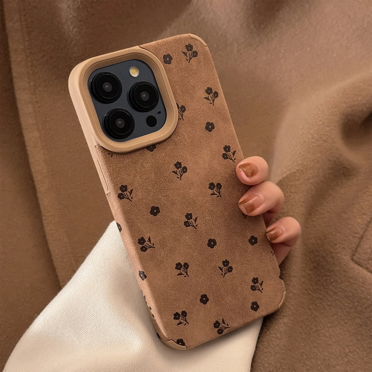 Retro Floral Suede Leather Phone Case