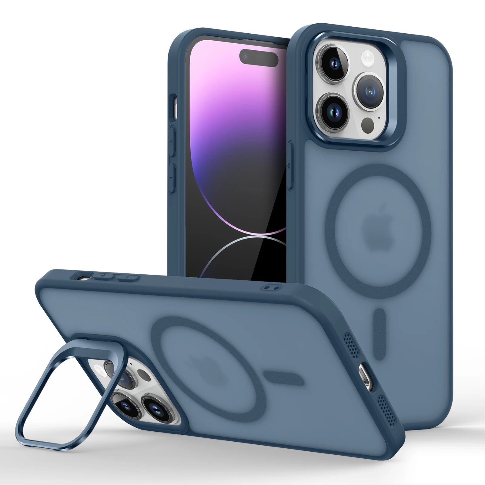 Magnetic Magsafe Case with Metal Lens Stand for iPhone – Matte Shockproof Wireless Charging