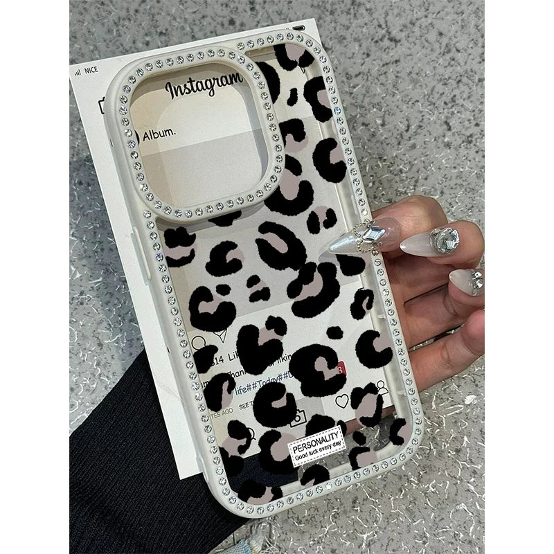 Leopard Print Diamond Border Phone Case