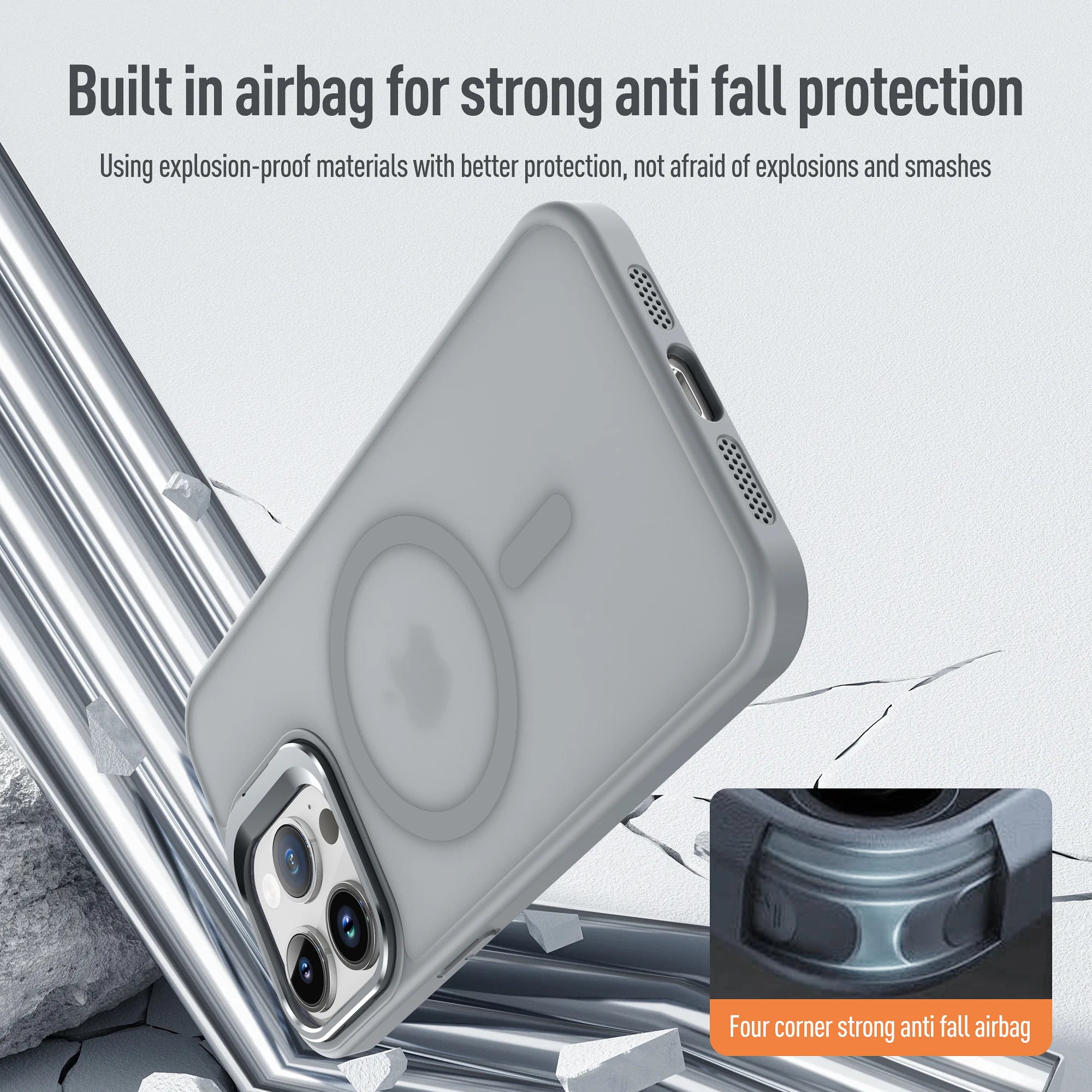 Magnetic Magsafe Case with Metal Lens Stand for iPhone – Matte Shockproof Wireless Charging