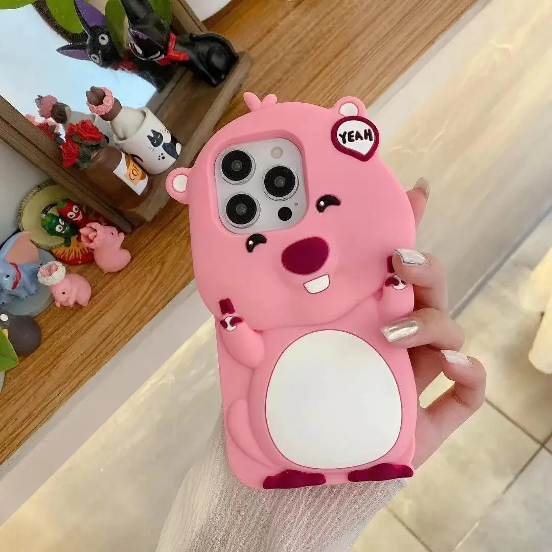 3D Cartoon Pink Beaver Case for iPhone
