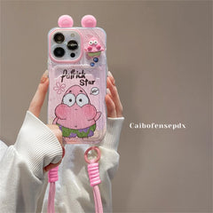 Patrick Star Cartoon Card Holder Case – Soft Silicone Full Cover with Lanyard for iPhone