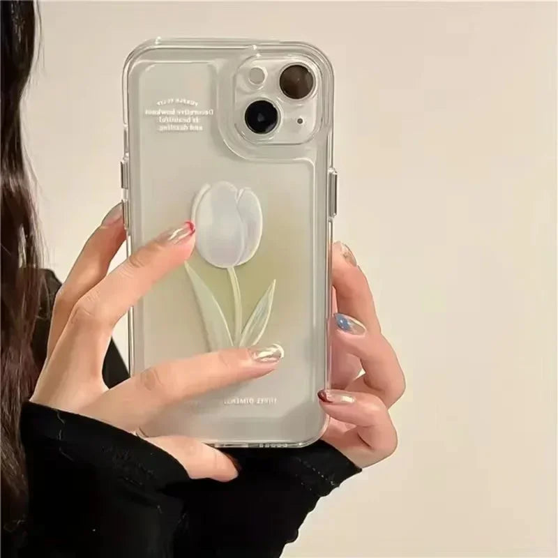 Elegant Tulip Shockproof Clear Silicone Case for iPhone
