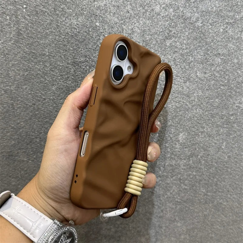 uxury Wrinkle Matte Wrist Strap Phone Case for iPhone