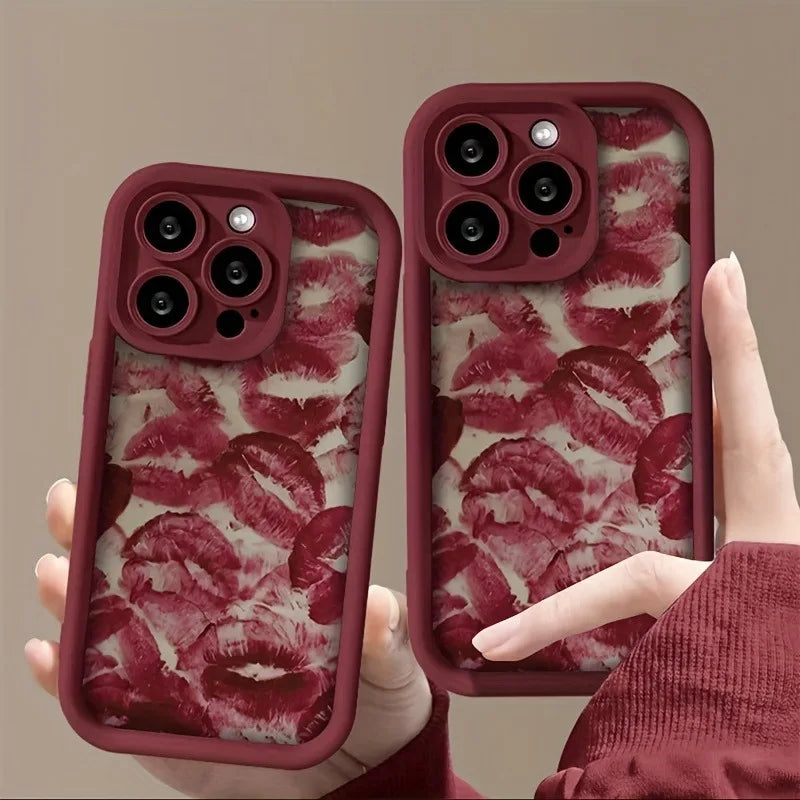 Wine Red Lip Print Phone Case for iPhone