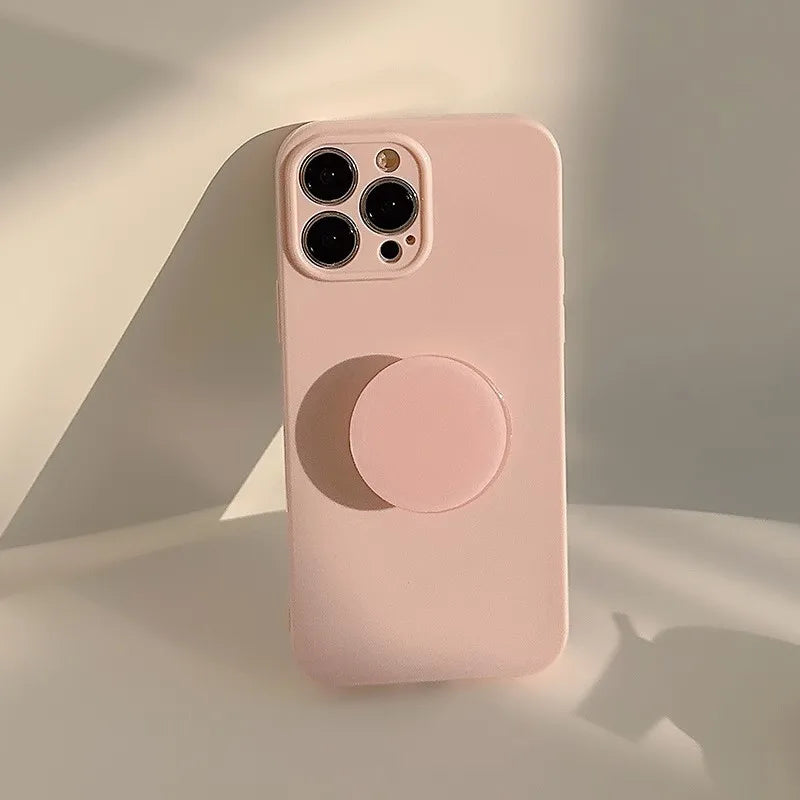 Candy Color Soft Silicone Case with Holder For iPhone Shockproof Plain Bumper