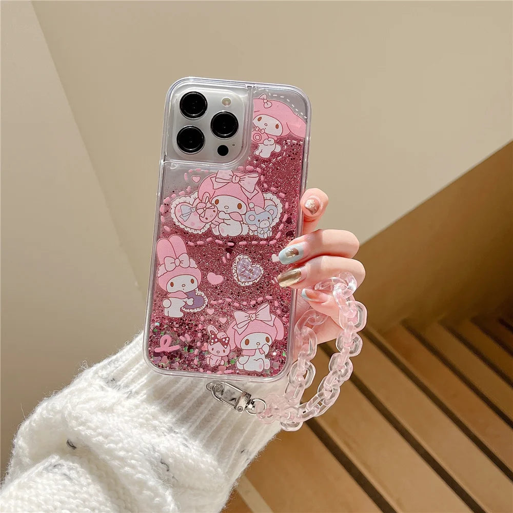 Kuromi Cinnamoroll Glitter Quicksand Phone Case